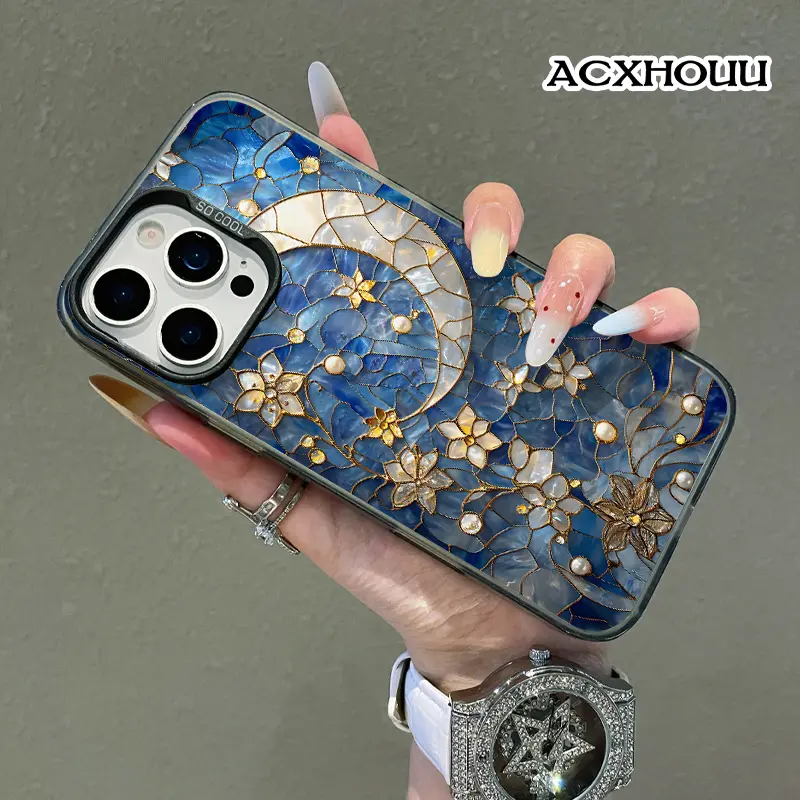Softcase for iPhone 17 16 E Pro Max 15 Plus 14 13 12 11 XS XR Mosaic Moon and Flowers Coquette Pastel Design Shockproof Lightweight Protective Case