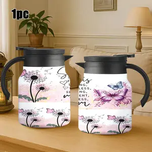 34oz Insulated Thermal Carafe | Pink Dandelion & Butterfly Print | Inspirational Quote | Stainless Steel Vacuum Flask | Keep Drinks Hot/Cold | Perfect Gift for Women & Nature Lovers