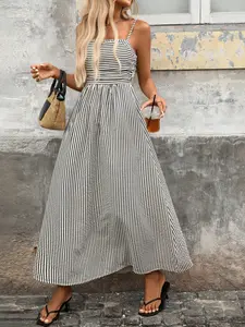 [Graduation Season] Chic Elegant Striped Mesh Sleeveless Halter Dress, Ruffled Hem, Perfect for Weddings & Summer Parties, Women's Fitted Summer Dress, Womenswear