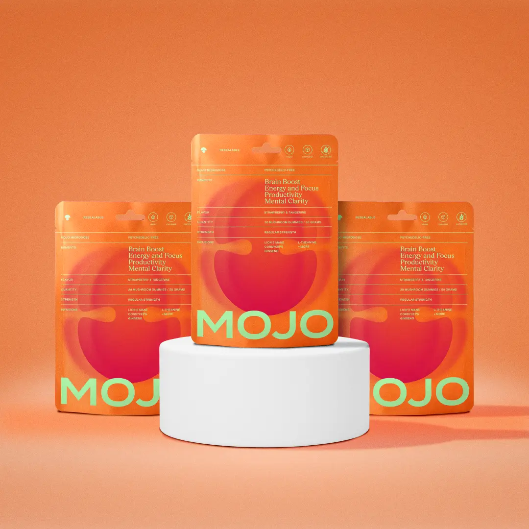 MOJO Brain Boost Energy & Focus Gummy -Strawberry Tangerine - Vegan 20 Count Pack of 3 Healthcare Fitness Supplement Dietary Edible