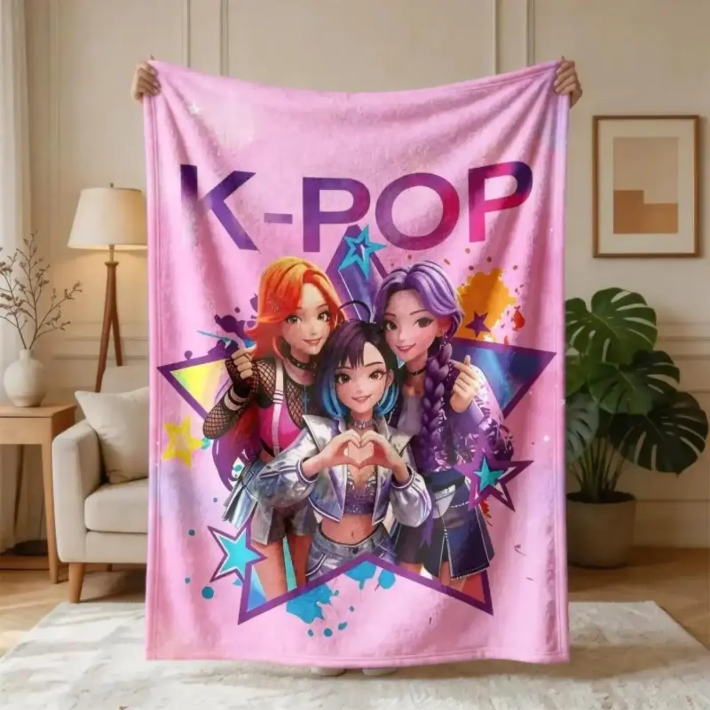 K-Pop Anime Girl Group Throw Blanket Soft Cozy Plush Lightweight Blankets for Couch Sofa, Living Room Decor, Bedroom Decor, Bedding, Bed Accessories, Home Essentials, Fun Gifts for K-Pop Fans Girls Teens Adults