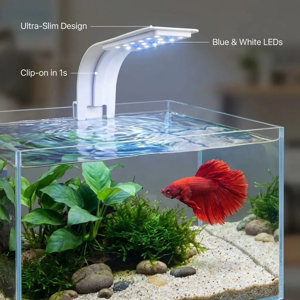 Aesthetic Ultra-Slim Aquarium Light - Clip-on LED for Stunning Betta & Nano Tanks Aesthetic Ultra-Slim Aquarium Light - Clip-on LED for Stunning Betta & Nano Tanks