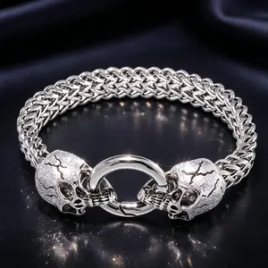 Edgy Skull Chain Bracelet, Thick Woven Link Design, Gothic , Golden & Silvery Tones, Perfect for Punk, Biker or Streetwear Outfits, Adds a Bold, Rebellious Statement to Any Look men's jewelry