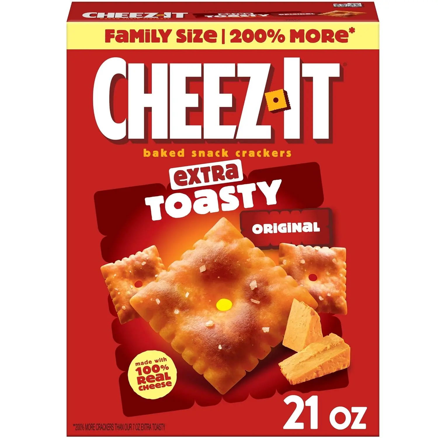 Cheese Crackers, Baked Snack Crackers, Lunch Snacks, Family Size, Extra Toasty, 21oz Box (1 Box)