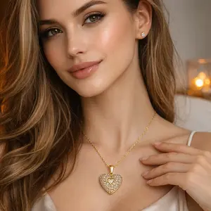 Sparkling Angel Wing Heart Locket Necklace Gold Plated CZ Paved Pendant Jewelry Gift for Her