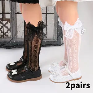 2-Pairs Side Lace Hand-Knotted Mid-Calf Socks Suitable All Seasons