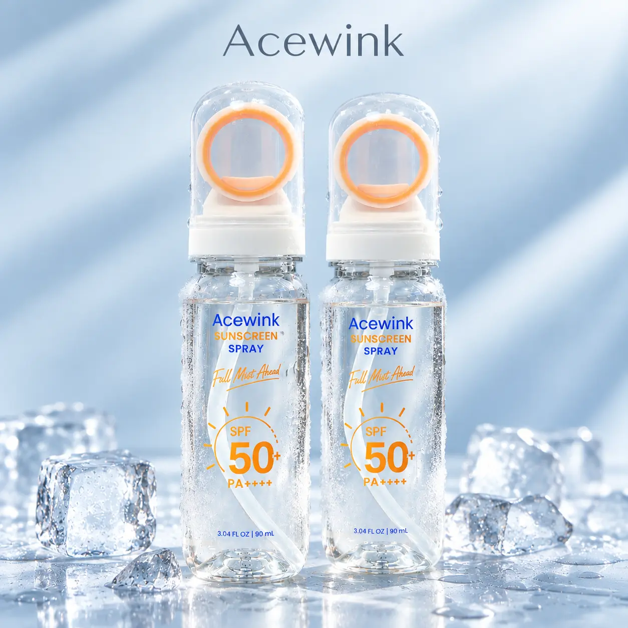 Acewink Non-Aerosol Sunscreen Spray SPF 50+ PA++++, 2 Pack, 3.04 fl oz Each, Instant Cooling Mist for Face & Body, No White Cast, Lightweight Non-Greasy