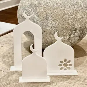 Acrylic Ramadan Mosque Minaret Set, Geometric Eid Decoration, 3D Crescent Castle Acrylic Mirror Display Stand, Islamic Home Decor, Religious Decor