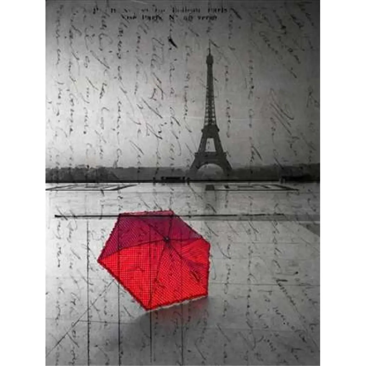 Assaf Frank Red Umbrella Eiffel Tower Handwriting Overlay Poster Print, 18x24 Large Wall Decor for Room Accent, Home Supplies Posters & Prints