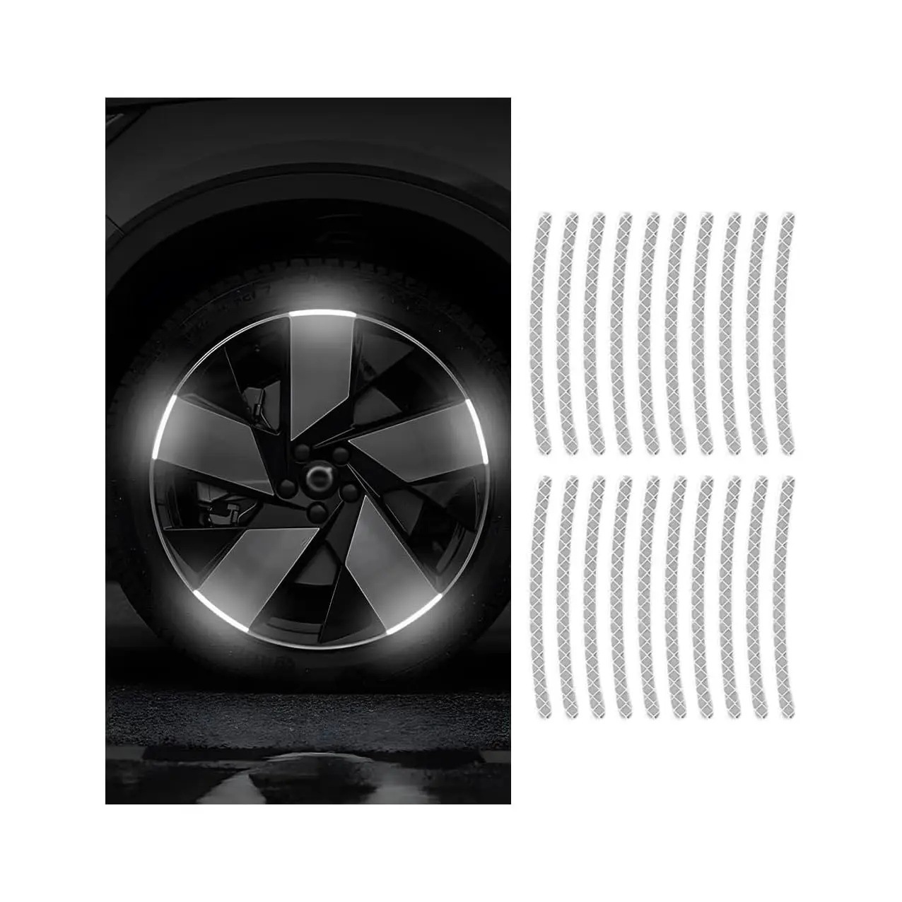 20-Pack Decorative Reflective Car Wheel Rim Stickers - 0.27x3.54 Inches Anti-Scratch Safety Strip Decals, Universal Fit White Automotive Exterior Accessories for Stylish Visual Effect & Accident Reduction, 0.27 X 3.54 Inches