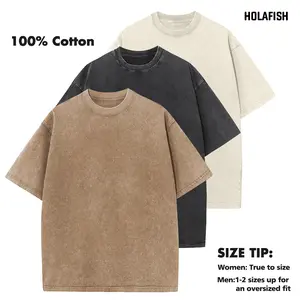 Holafish Acid Wash Unisex Cotton T-Shirts Half Short Sleeves Casual Loose Solid Streetwear Top,Soft Retro Street T-Shirts,Loose Fit Acid Washed