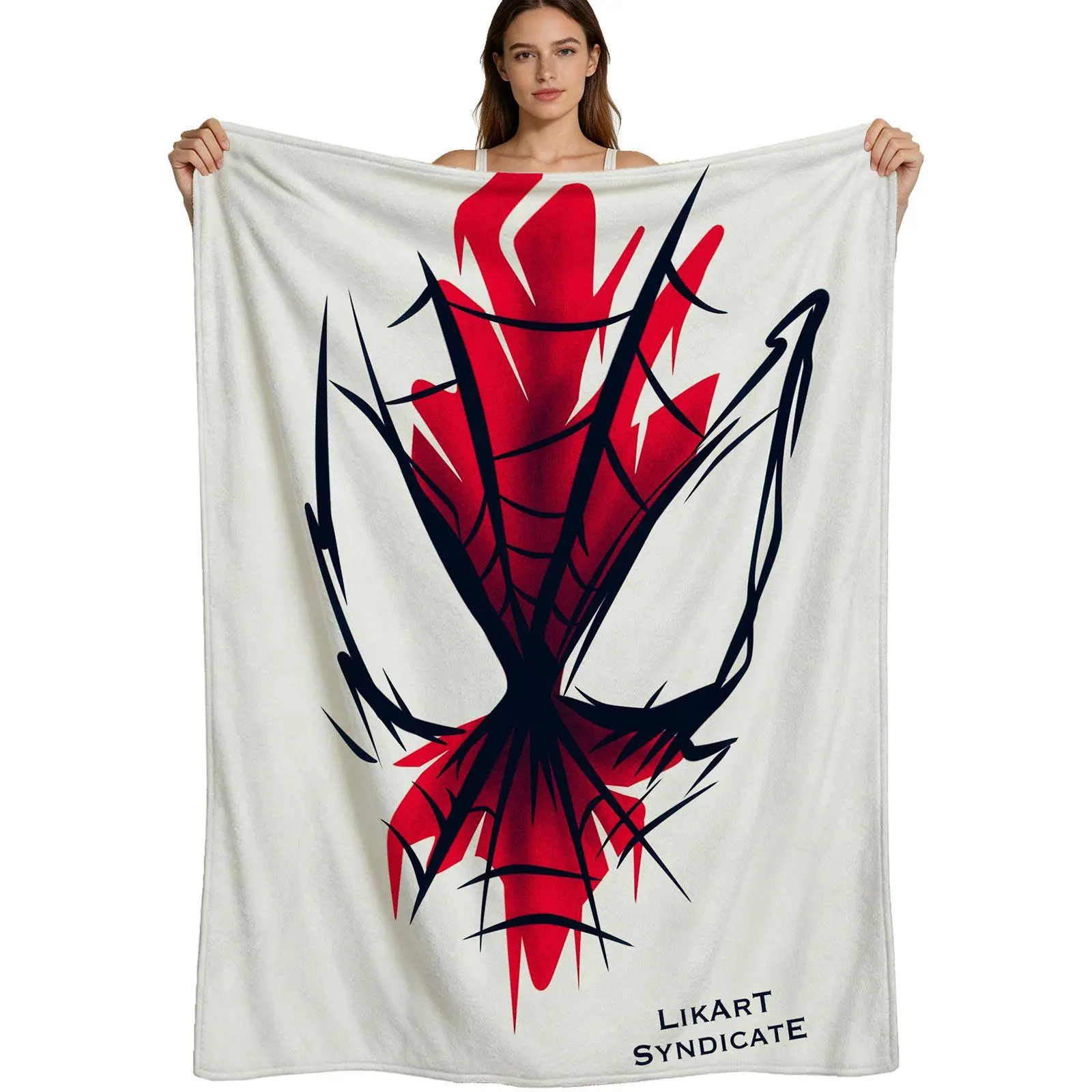 Spiderman Style, Warm Flannel Blanket, Red And Black Web Pattern, Soft Fleece Material, For Fans And Bedroom Use, 4 Sizes Available Single Pack
