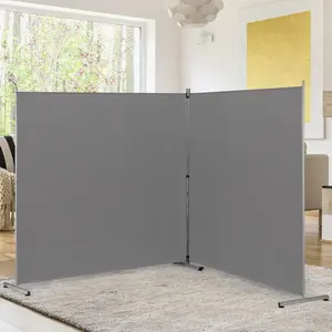 Indoor Room Divider, Portable Office Divider, Room Divider Wall Screen 2 Large Panel, Folding Partition  Screen Walls Dividers for Room Separator 142" W x 71" H,Gray
