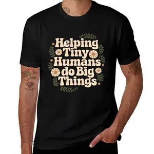 Women's 1-Piece Short-Sleeve 100% Cotton T-Shirt - Tiny Human Tamer Top, Funny Teacher Apparel, Child Therapist Gift for Big Moves Support Fit Womenswear