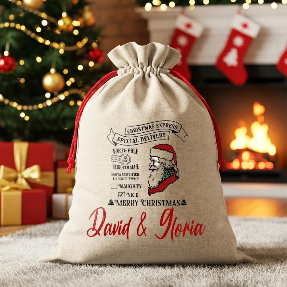 Personalized Christmas Express Sack Custom Santa Delivery Bag Holiday Gift Sack Checked Twice Santa Certified Present Bag