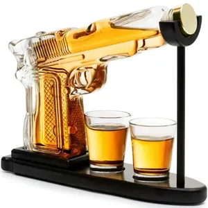 Men's Gift Set Luxury Whiskey & Tequila Decanter Kit with Two Small Glasses, Glass Handgun Decanter Gun Set, Liquor Decanter Set, Personalized Gift for Dad Husband Boyfriend