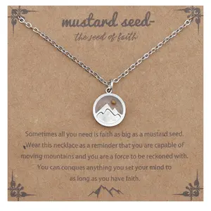 Women's faith necklace, Round seed necklace, Gold Mountain and mustard seed pendant necklace, religious Christian jewelry, gift for mom, friend, grandma