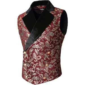 Mens Victorian Double Breasted Vest Gothic Steampunk Waistcoat