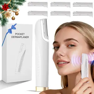 Electric Facial Hair Remover Sonic Dermaplaning Tool for Women - Face Shaver & Exfoliator with 6 Blades - Rechargeable Type-C Skincare Device with LED Fill Light for Peach Fuzz Removal