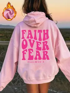 Women's Letter Print Casual Hoodie, Long Sleeve Fitted Pullover, Fall & Winter Fashion, Pockets Design, Fruit Pattern, Casual Style