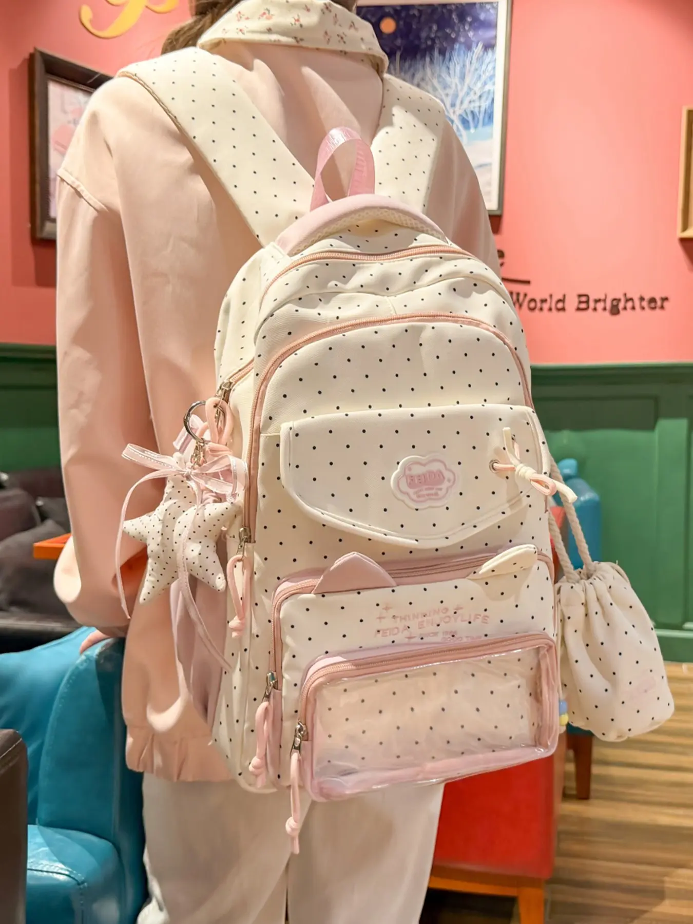 Kipling Seoul Go Backpack Colorful‎ Polka Dot Print Lightweight Women\'s Kipling Seoul Large 15 main image 2
