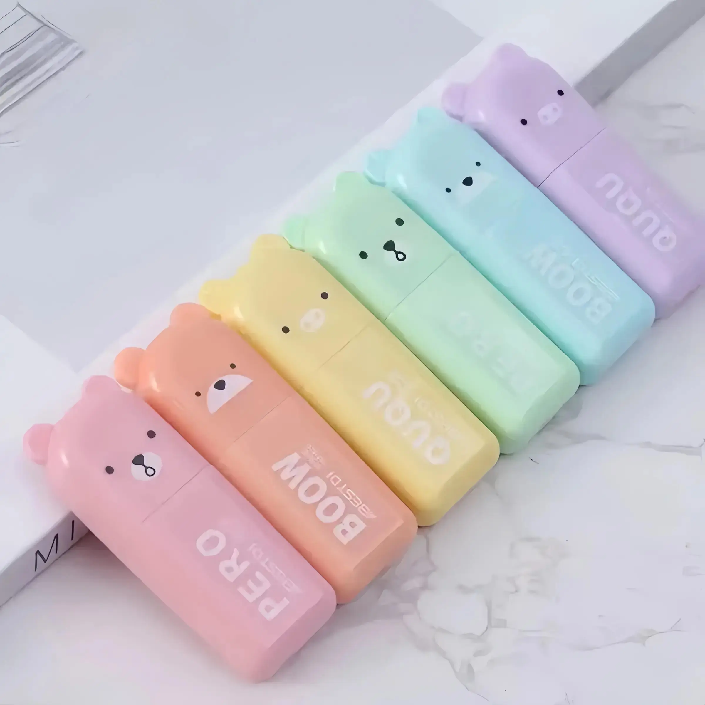 Cute Bear Design Highlighter Pen, 6 Counts/set Mini Colorful Highlighter Pen, Writing Pen for Students, School Supplies, Stationery Supplies, Aesthetic Pens