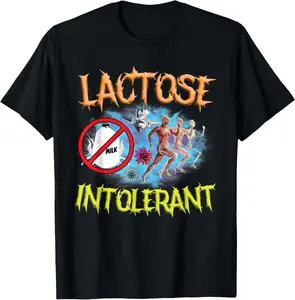 Lactose Intolerant Ironic Sarcastic Funny Humor Cringe Meme T-Shirt Pure Cotton Graphic Tees: Unisex Gifts for Men Menswear Top