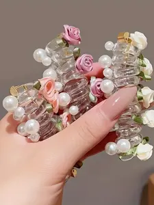 Elegant Floral Pearl Hairbands Set for Women, Blush /ivory Mauve Color, Non-Toxic Resin Material, Perfect for Wedding/outdoor/fashion Gift