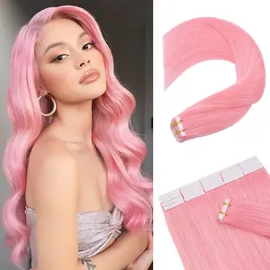 MOCA Blue Tape in Hair Extensions ''24'' inch Colored Synthetic Hair for Girls  Blonde Seamless Invisible Glue in Skin Wefts Tape-on Brazilian Hair Mini Tape ins Invisible Adhesive Colored Tape in Hair Extensions for women
