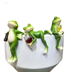 Enchanted Frog Ornament, Hand Painted Solid Resin Rim Ornament, Weatherproof Clip-on Sculpture for Flower Pot, Aquarium Fish Tank, Desktop & Backyard Patio Garden Decor