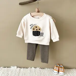 2Pcs/Set Baby Boy Girl Clothes Casual Sports Outdoor Breathable Comfort Cake Towel Embroidery Long Sleeve Pant Set Spring Autumn Fall