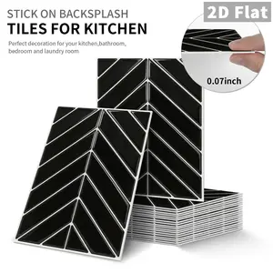 10Pcs/Box GST Solid Black Herringbone Diamond PE Crystal Foam Tile Stickers Waterproof Oil-Proof Anti-Collision Home Decor for Kitchen Bathroom Ceiling Tiles Old Wooden Boards