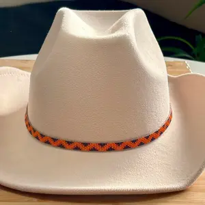 Loomed Seed Bead Zigzag Pattern Hatband in Blue and Orange