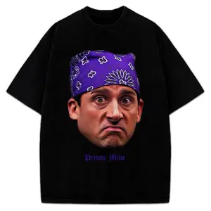 Prison Mike T-Shirt Michael Scott Portrait Custom Graphic The Office Tribute Tee TV Show Crewneck Cotton Menswear Soft