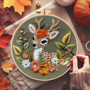 Deer Pattern DIY Embroidery Kit, Embroidery Craft, 1 Set Embroidery with Hoop Suture Practice Kit for Adults, Handmade Unfinished Products Gifts