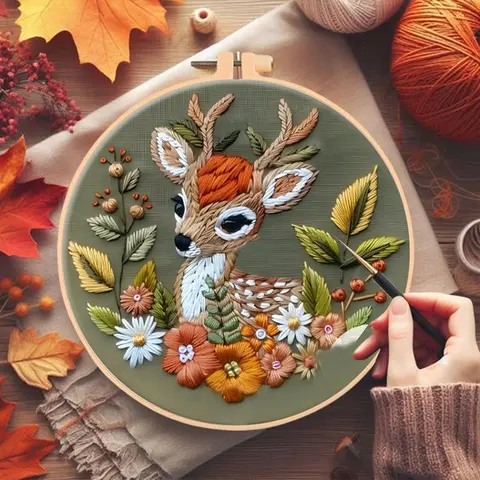 Deer Pattern DIY Embroidery Kit, Embroidery Craft, Handicraft, Embroidery Design Set, 1 Set Embroidery with Hoop Suture Practice Kit for Adults, Handmade Unfinished Products Gifts