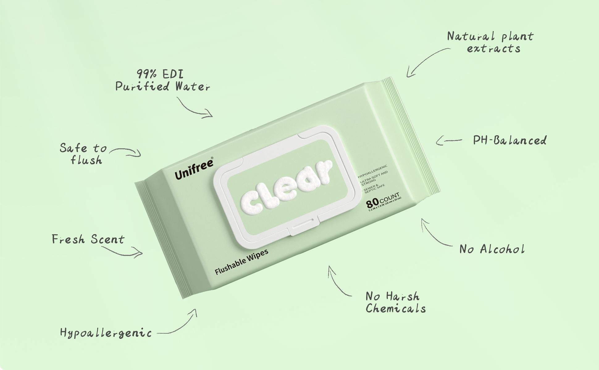 Unifree Flushable Toilet Wipes, Mini Travel Friendly Pack, Gentle Flower Scented Clean Wipes Set, Septic & Sewer Safe Home Care Essentials, memorial day