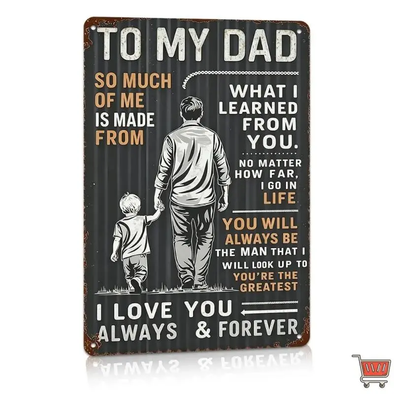 To My Dad From Son Flat Printed 8x12 Inch Weatherproof Rust-Proof Aluminum Metal Sign Father And Son Silhouette Decor Design Home Wall Art, Heartfelt Father's Day Gift