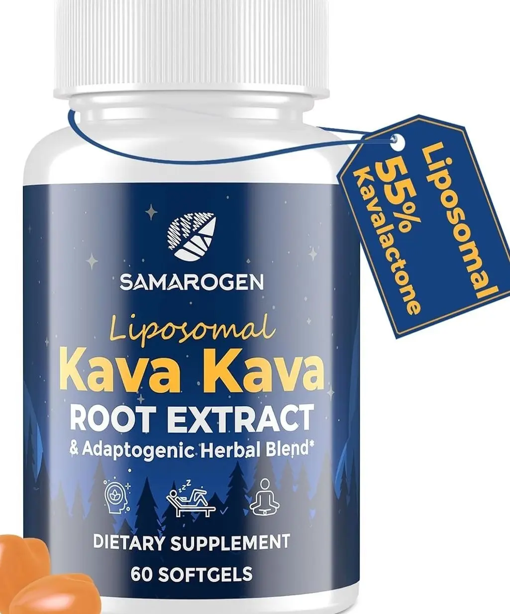 Kava Kava Capsules Root Extract Supplement Liposomal 55% Kavalactones with Ashwagandha Chamomile Lemon Balm Passionflower for Relax & Good Sleep (60 Softgels)