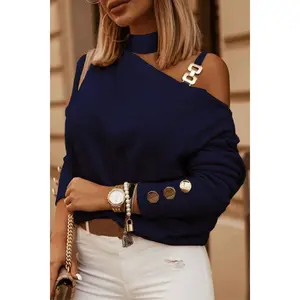 Majica z asimetričnim izrezom Mirabelle, temno modra