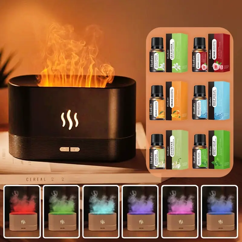 Colorful Flame Air Aromatherapy Humidifier with Essential Oils, Long-Lasting Scent, Noiseless Diffuser Set, 7 Colors, Home Office Yoga Use, Aroma Diffuser Humidifiers, Aromatherapy Diffusers, Fragrance Machine