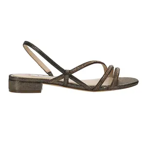 Nina Womens Skylee Metallic Rhinestone Strappy Dress Sandals Low Heel 1-2" - Brown