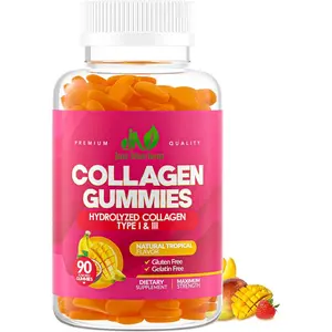 Hydrolyzed Collagen Gummies for Women & Men – Type I & III Collagen Supplement for Hair Skin Nails & Beauty Support, Tropical Flavor, Gluten-Free, Non-GMO, 90 Gummies