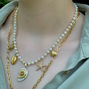 Pearl Necklaces & Pendants, Genuine Freshwater Pearls & Stainless Steel Conch Pendant, Healing Jewelry, Boho Style, Wax Sealed Personal Note Included