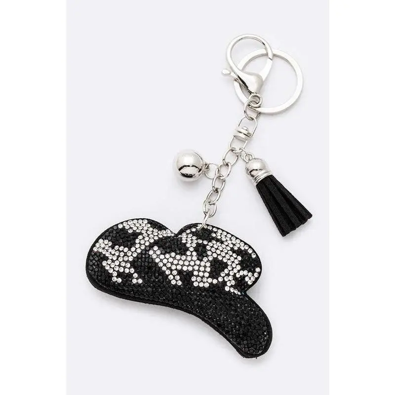 Cow Print Cowboy Hat Stone Pillow Key Chain