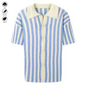 Men's new knitwear | Short-sleeved round-neck fitted sweater with half sleeves. Youthful, fashionable, versatile and simple. Suitable for all seasons. Casual top. Comfortable to layer. Classic collar. Button Up Shirt Shortsleeve Striped Menswear