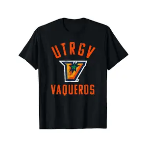 UT Rio Grande Valley UTRGV Vaqueros Large T-Shirt - Black with Orange & White Print, Casual Short Sleeve Crew Neck, Regular Fit All-Season Wear for Fans, Breathable Fabric Shirt