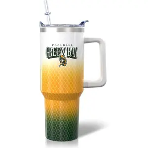 40 Oz Green Bay City Classic Stainless Steel Tumbler with Handle and Straw for Football Fans Gifts Travel Mug Tumbler Cup Keeps Drinks Cold & Hot Thermal Cup Bottled