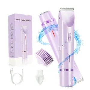 Household 2-in-1 Electric Epilator, Specially Designed for Women, Suitable for Underarm And Full-body Hair Removal, Comes with Light Beige-on Razor And Electric Razor- USB Rechargeable Dual-head Trimmer And Razor for Bikini, Underarm, Leg And Facial Use