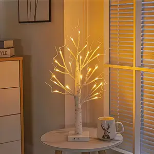 LED Glowing Birch Tree Lights 3-Cell Battery Box/USB Dual Power (Batteries Not Included) Artificial Tree Lights for Indoor/Outdoor Use Perfect for Dining Tables, Homes, Weddings, Parties, Bedrooms, Christmas, Thanksgiving Decorations (Warm White)